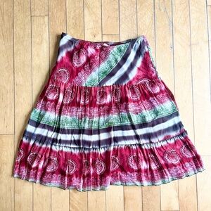 Vintage Abria Y2K Bohemian Red and Green Mandala‑inspired Skirt Size Large